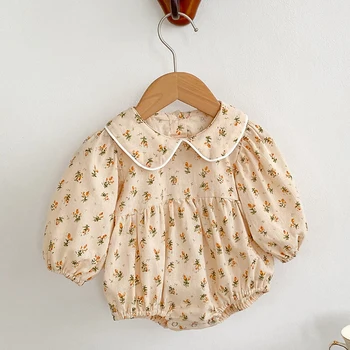 0-24 м Комбинезон для маленьких девочек, хлопковый комбинезон с длинным рукавом и цветочным принтом для новорожденных девочек, осенне-весенняя детская одежда
