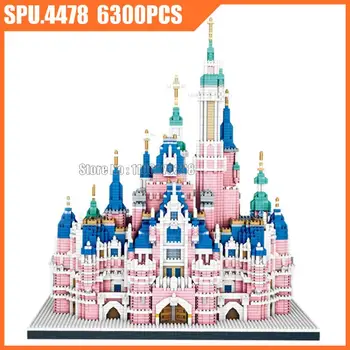 01063 6200шт Девочка Принцесса Розовый Замок Мини Алмазные частицы со светодиодными строительными блоками Игрушка для детей