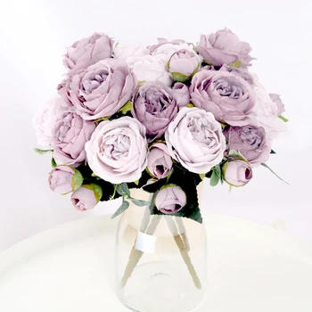1 Букет из 9 головок искусственных цветов Пион Чайная роза Осенние шелковые искусственные цветы для свадебного украшения гостиной дома и сада своими руками