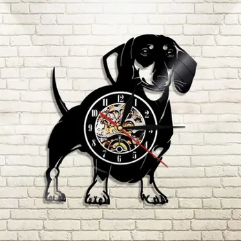 12-дюймовая евророзетка, винтажная виниловая пластинка, настенные часы со светодиодной подсветкой RGB для любителей собак, Настенные часы для домашнего декора
