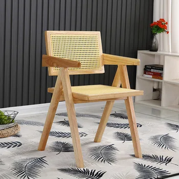 18 Скандинавский ротанговый стул из массива дерева с простым подлокотником и спинкой обеденный стул Chandigarh Chair Ресторан Гостевой дом для отдыха rattan K cha