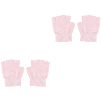2 пары Нескользящих Трикотажных Перчаток На половину пальца, Аксессуары Для Занятий Йогой, Тренировочные Перчатки, Перчатки для Йоги для Фитнеса (Розовый)