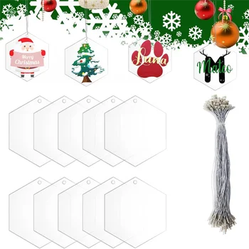 20 штук 3-дюймовых прозрачных шестигранных акриловых рождественских украшений, заготовки для поделок, плоское акриловое украшение для рождественской безделушки A