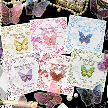 20 штук ярких розовых наклеек с бабочками, упаковка ненужных журналов, Эфемерные ретро-наклейки из фольги с золотым лазером, принадлежности для скрапбукинга 