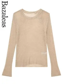 2023 bazaleas store traf Бежевый осенний свитер, вязаный пуловер с отверстием для большого пальца, базовый вязаный джемпер, официальная женская одежда