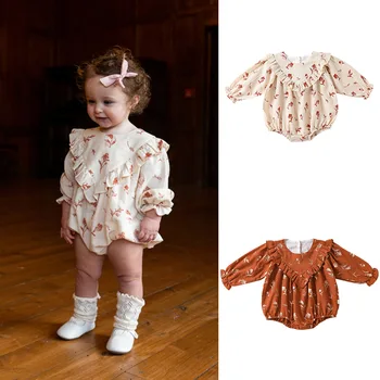2023 винтажный детский комбинезон с цветочным рисунком, весенне-осенний милый комбинезон для маленьких девочек с длинными рукавами, костюм