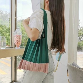2023 Женские сумки для покупок большой емкости в корейском стиле, шикарные вязаные сумки в складку, женская сумка-тоут с панелями в полоску