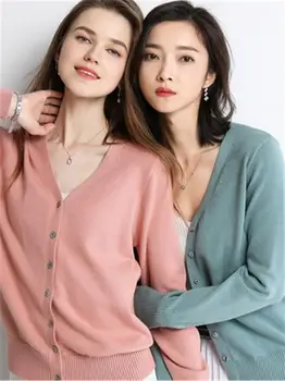 2023 Корейский новый женский кашемировый кардиган с длинными рукавами, вязаный свитер с v-образным вырезом, модная мягкая базовая куртка, топы, черный, белый ZY6792