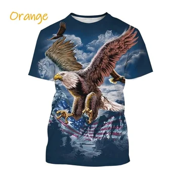 2023 Новая мода Animal Eagle Мужчины / женщины3d Печать, Мужские топы с коротким рукавом и воротником-стойкой, одежда, футболка большого размера