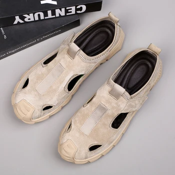 2023 Новая мужская обувь из натуральной кожи Летние спортивные кроссовки на открытом воздухе Повседневные сандалии Обувь с дырками Пляжная обувь для вождения для мужчин