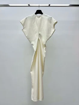 2023 новое женское модное льняное платье с круглым вырезом и коротким рукавом 0612