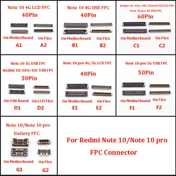 2шт 30 40 50 60-Контактный ЖК-экран Usb-разъем для зарядки аккумулятора FPC На плате Для Xiaomi Redmi 10 /10A/10C/Note 10 Pro 4G/Note10 5G