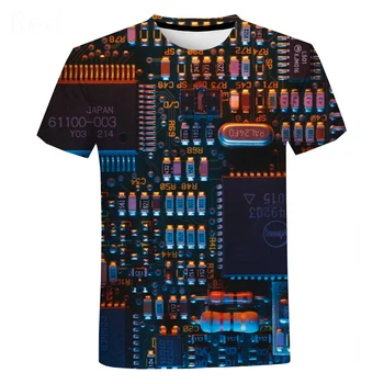 3D Печатный электронный чип, футболка с коротким рукавом в стиле Харадзюку, хип-хоп, тренд личности, нейтральный топ