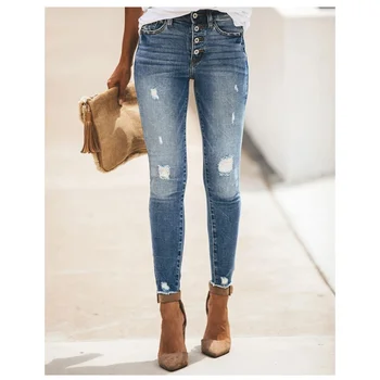 622 новые женские рваные джинсы со средней талией, модные тонкие джинсовые брюки с высокой эластичностью, узкие S-2XL, прямая доставка