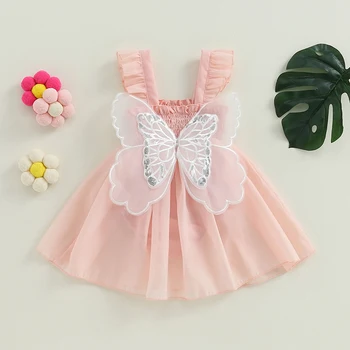 FOCUSNORM 0-24 м, Милая принцесса Для маленьких девочек, платье-комбинезон с рукавами-бабочками, Кружевные Тюлевые Комбинезоны, Летняя одежда