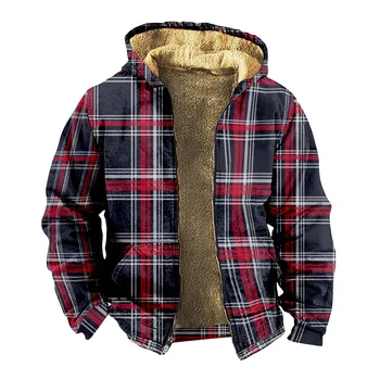 Men'S Plaid Print Jacket Men'S Spring And Autumn Casual Trend Zipper Hooded Jacket Chaquetas Hombre куртка мужская зимняя 2023
