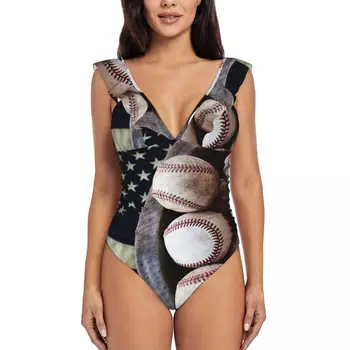 Merican BaseballFashion, женское бикини, цельный пляжный купальник, купальный костюм с V-образным вырезом, S