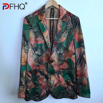 PFHQ Men's Silk Ins, Персонализированный Креативный Блейзер с принтом Tide, Универсальное повседневное пальто, Легкий Роскошный Простой костюм 21Z1401