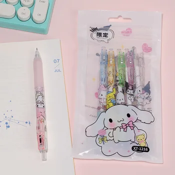 Sanrio 12/24шт Гелевая ручка Kawaii Hello Kitty Kuromi Girl Heartbeat Signature Pen, Студенческие Письменные принадлежности Оптом
