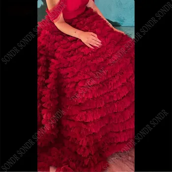 SONDR Винтажные длинные вечерние платья из тюля бордового цвета без бретелек, многоуровневые бальные платья трапециевидной формы, выпускные платья для женщин Vestidos