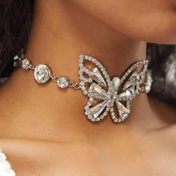 XSBODY, украшенное бабочкой, хрустальное колье-чокер для женщин, модное свадебное ожерелье-ошейник со стразами, вечерние украшения