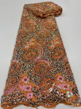 Африканская кружевная ткань 2022, Высококачественная 5-Ярдовая вышивка, Тюль, Нигерийская сетка, Свадебное платье для вечеринки, Белая Французская сетка с блестками.