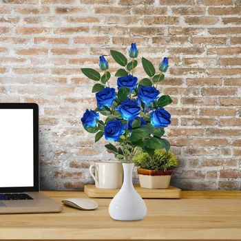 Букет из одной голубой розы с длинным шестом, 5 головок, Фланелевая роза, свадебный декоративный цветок, центральные элементы свадьбы