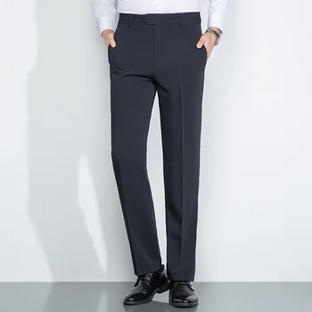 Весенне-осенние костюмные брюки Мужские Свободные прямые брюки с высокой талией для мужчин, не глаженые деловые платья, повседневные длинные брюки, мужские панталоны