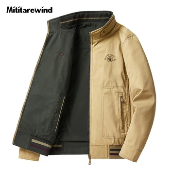 Весенне-осенняя военная куртка, мужская Двусторонняя одежда, хлопчатобумажное пальто, Мужская куртка для папы среднего возраста, Ветровка, Мужская верхняя одежда большого размера M-6XL