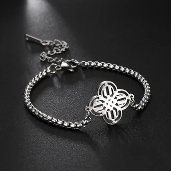 Винтажный кулон с Кельтским узлом в виде четырехлистного цветка, модный браслет-цепочка в виде коробочки для женщин, мужские ювелирные изделия из нержавеющей стали, эстетический подарок
