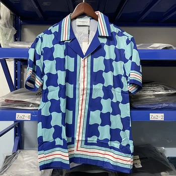 Высококачественные рубашки Casablanca Fashion Blue Ocean, 100% Повседневные рубашки для пляжного серфинга, мужская одежда, Одежда