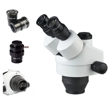 Головка микроскопа с 7-кратным-45-кратным тринокулярным стереозумом с одной парой 10-кратных окуляров и адаптером CTV 0,5 X