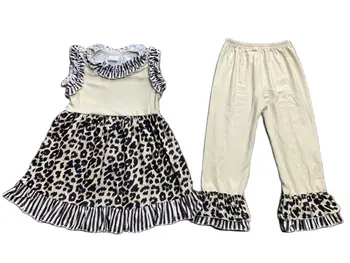 Детский наряд для маленькой девочки, модная футболка с короткими рукавами, Хлопковые расклешенные брюки для малышей, Оптовая продажа, Детский комплект