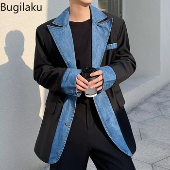 Джинсовый костюм в стиле ретро и пэчворк Bugilaku, мужской весенне-осенний красавец-хулиган, нишевый пиджак корейской версии