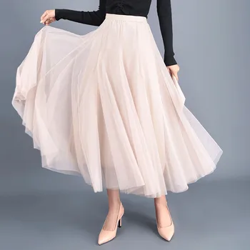 Доступны в нескольких цветах Юбки из тюля, женская летняя элегантная юбка трапециевидной формы с высокой талией, женское осеннее модное праздничное свадебное платье