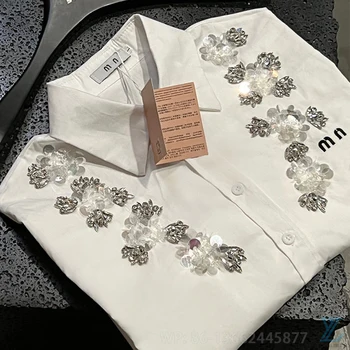 Женская рубашка с бриллиантами весны 2023 года, модная стильная рубашка высшего качества