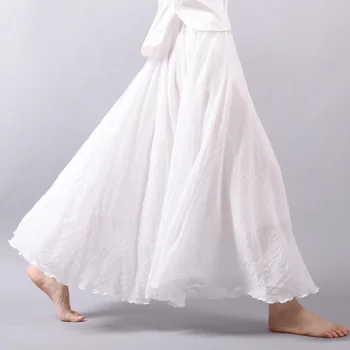 Женская элегантная льняная юбка Макси с высокой талией 2022, летние женские повседневные юбки с эластичным поясом, 2 слоя, saia feminina