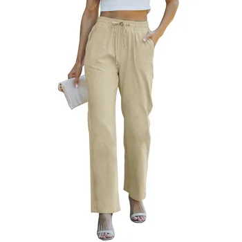 Женские брюки Летние Свободные Простые для отдыха Уличная одежда в стиле Ампир, однотонная женская одежда, повседневная Прямая женская одежда на шнуровке