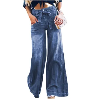 Женские однотонные повседневные прямые широкие джинсы, модные свободные широкие брюки с поясом, мягкие универсальные брюки Pantalones