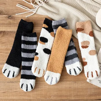 Женские хлопчатобумажные носки с рисунком кошачьей лапы в милом зимнем стиле, супер мягкие для женского пребывания в доме, Sleeping Floor Sox