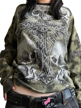 Женский Пуловер Grung с длинным рукавом, толстовка, Ретро-графическая эстетика, топ с круглым вырезом, Блузка Hurukuju, уличная одежда