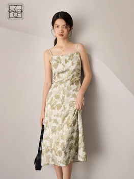 Женское платье ZIQIAO из французского шифона с принтом на шнурке, осень 2023, Новое платье с высокой талией, повседневное Свободное женское платье