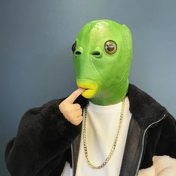 Забавная Зеленая маска с рыбьей головой для взрослых, Карнавальная вечеринка, Латексный костюм для косплея на Хэллоуин, Маскарадные маски для косплея