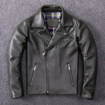 Зимнее брендовое кожаное пальто 2023 года для мужчин, толстая байкерская куртка из 100% воловьей кожи из натуральной кожи, тонкие мужские пальто