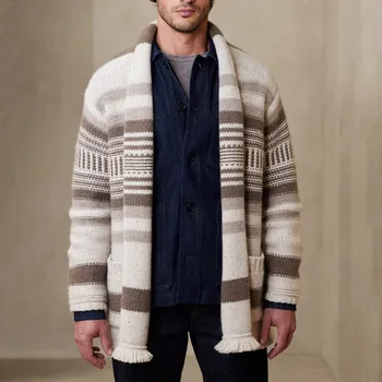 Зимний мужской свитер с утолщенным отворотом, вязаная теплая куртка, Вязаная куртка, Мужской повседневный свитер, кардиган, пальто, ветровка, свитер