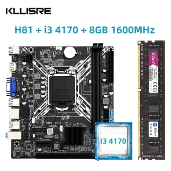 Игровой комплект материнской платы Kllisre H81 LGA 1150 с i3 4170 1*8 ГБ DDR3 1600 DDR3 M-ATX USB2.0 SATA3.0 с двумя каналами