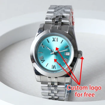 Изготовленный на заказ Логотип DIY Название NH35 Watch Стерильный Синий циферблат Роскошные 3-барные Водонепроницаемые Сапфировые Хрустальные Мужские и Женские Автоматические Стальные часы