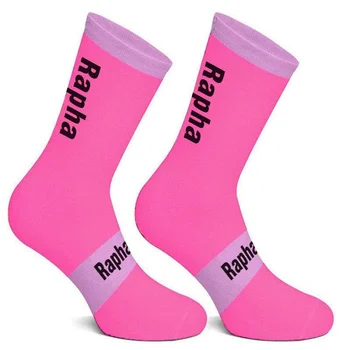 Износостойкие новые 4-цветные велосипедные носки в полоску, мужские и женские компрессионные носки для шоссейных велосипедов, розовый