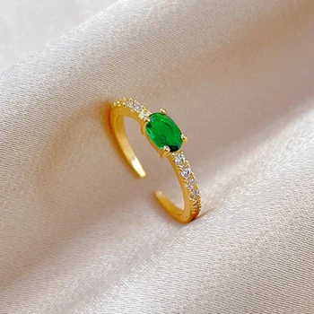 Кольцо с зеленым цирконием Роскошное Женское кольцо с регулируемым отверстием для пальца Старинные Ювелирные изделия Свадебный подарок Аксессуары Y2K