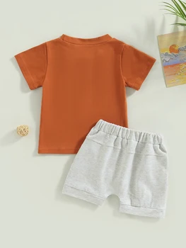 Комплект одежды из 2 предметов для маленьких мальчиков, футболка с принтом букв Солнца с коротким рукавом и шорты с эластичной резинкой на талии для летних развлечений